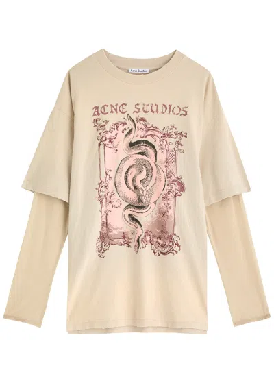 Acne Studios Layered Printed Cotton T-shirt In Cream