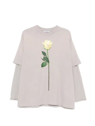 Acne Studios Women Cotton T-shirt With A Floral Print With A Contrasting Logo In Multi