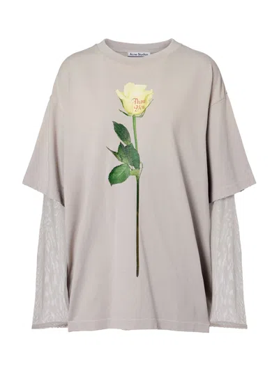 Acne Studios Women Cotton T-shirt With A Floral Print With A Contrasting Logo In Multi