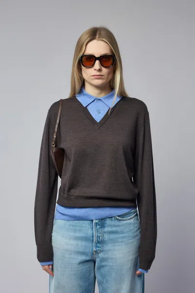Acne Studios Womens Brown Blue Kascha Layered Wool Jumper
