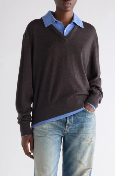Acne Studios Womens Brown Blue Kascha Layered Wool Jumper