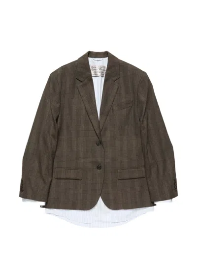 Acne Studios Layered Wool Suit Jacket In Brown