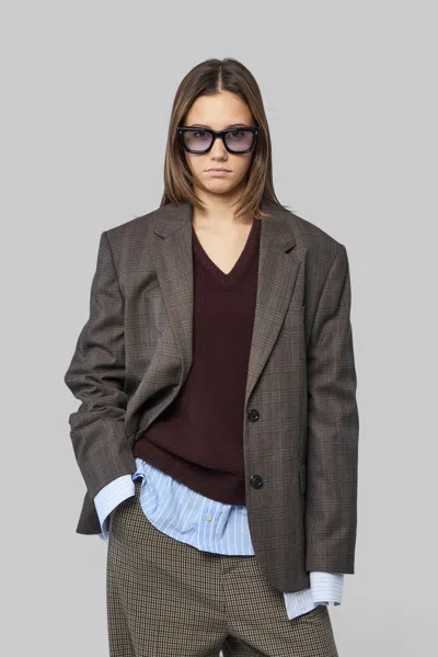 Acne Studios Layered Wool Suit Jacket In Brown