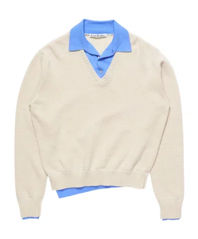Acne Studios Layered Wool V-neck Sweater In White