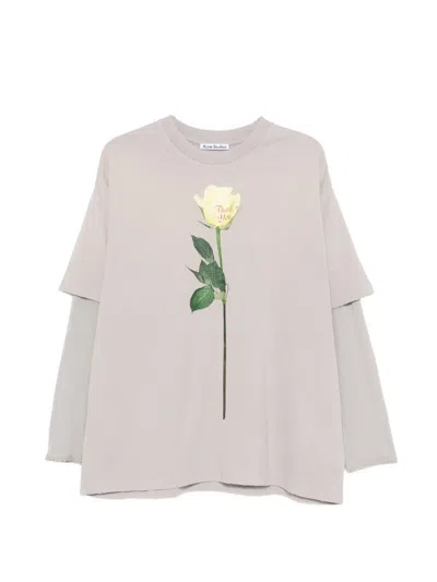 Acne Studios Women Cotton T-shirt With A Floral Print With A Contrasting Logo In Multi