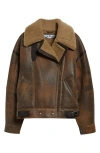 Acne Studios Lakota Shearling Biker Jacket Brown In Brown