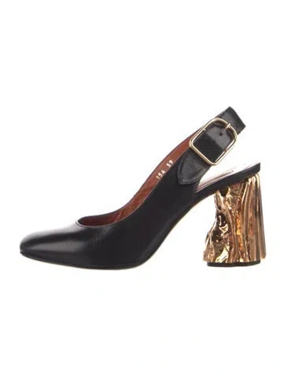 Pre-owned Acne Studios Leather Animal Print Slingback Pumps In Black