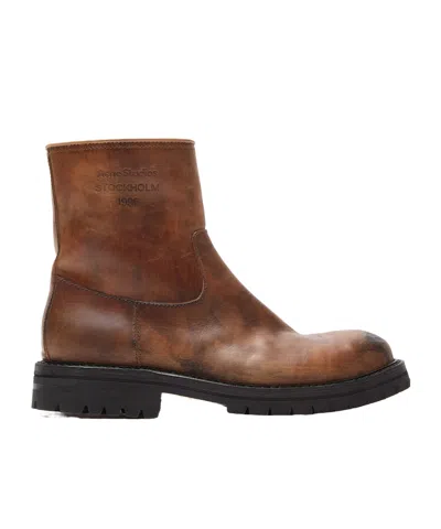 Acne Studios Leather Ankle Boots In Brown