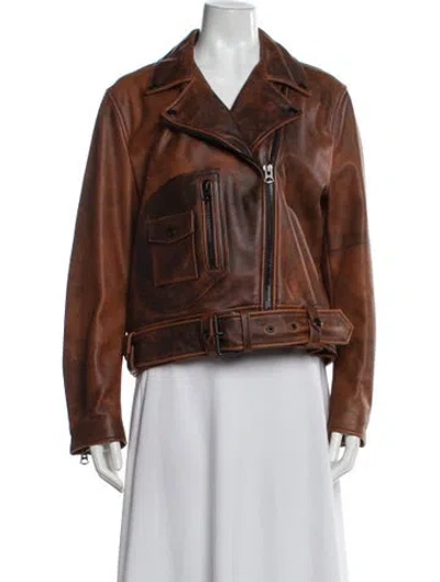 Pre-owned Acne Studios Leather Biker Jacket In Brown