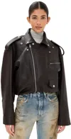 Acne Studios Leather Biker Jacket Dark Brown In Dark Brown