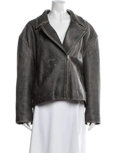 Pre-owned Acne Studios Leather Biker Jacket In Gray