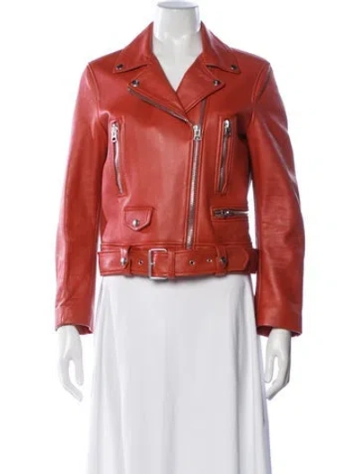 Pre-owned Acne Studios Leather Biker Jacket In Orange