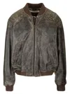 Acne Studios Black Distressed Leather Bomber Jacket In Black