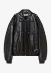Acne Studios Leather Bomber Jacket Featuring Pockets In Black