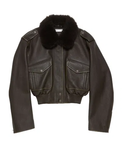 Acne Studios Leather Bomber Jacket In Black
