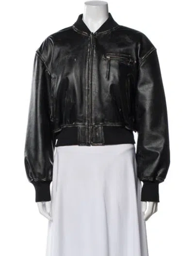 Pre-owned Acne Studios Leather Bomber Jacket In Black