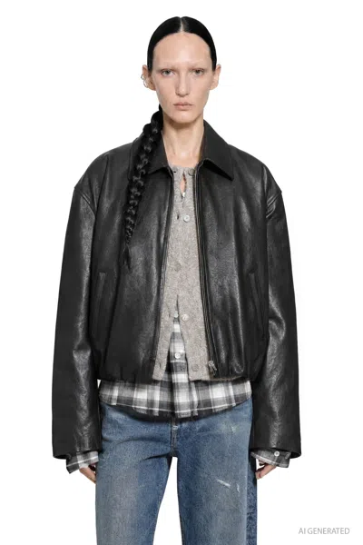 Acne Studios Leather Bomber Jacket In Black
