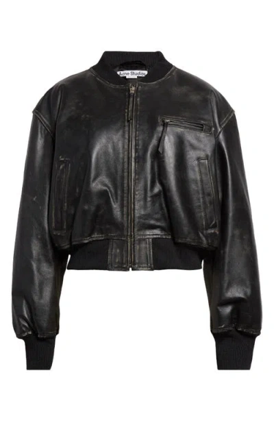 Acne Studios Leather Bomber Jacket In Black