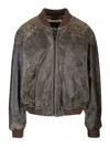 Acne Studios Black Distressed Leather Bomber Jacket In Brown