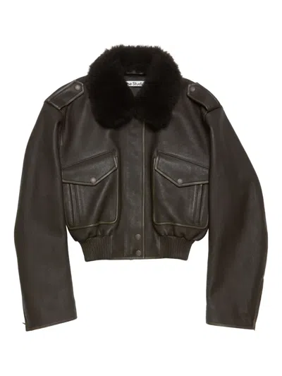 Acne Studios Leather Bomber Jacket In Brown