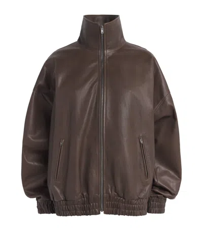 Acne Studios Leather Bomber Jacket In Brown