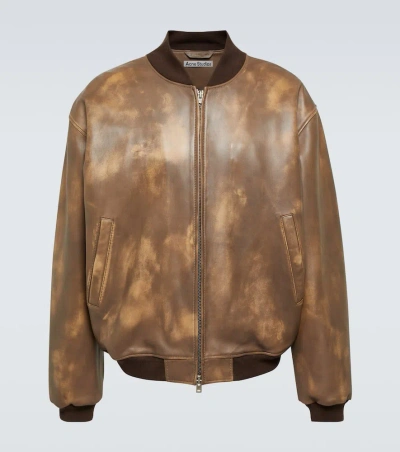 Acne Studios Leather Bomber Jacket In Brown