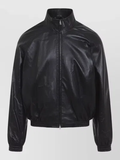 ACNE STUDIOS LEATHER BOMBER JACKET FUNNEL NECK CUT