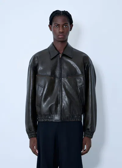 Acne Studios Leather Bomber Jacket In Green