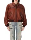 Acne Studios Loroma Leather Bomber Jacket In Tobacco Brown
