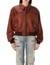Acne Studios Loroma Leather Bomber Jacket In Tobacco Brown