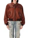 Acne Studios Loroma Leather Bomber Jacket In Tobacco Brown