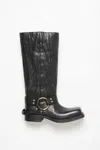 Acne Studios Leather Buckle Boots In Anthracite Grey