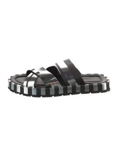 Pre-owned Acne Studios Leather Colorblock Pattern Slides In Black/silver