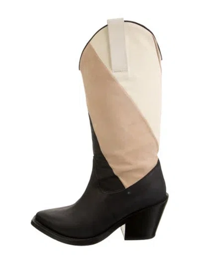 Pre-owned Acne Studios Leather Colorblock Pattern Western Boots In Black