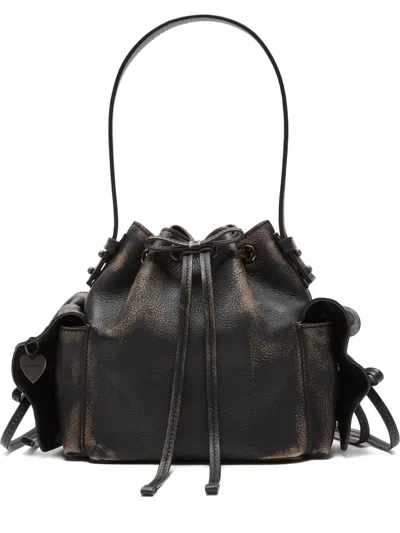 Acne Studios Leather Drawstring Mini Bag In Brown