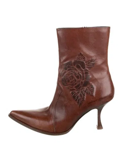 Pre-owned Acne Studios Leather Floral Print Boots In Brown