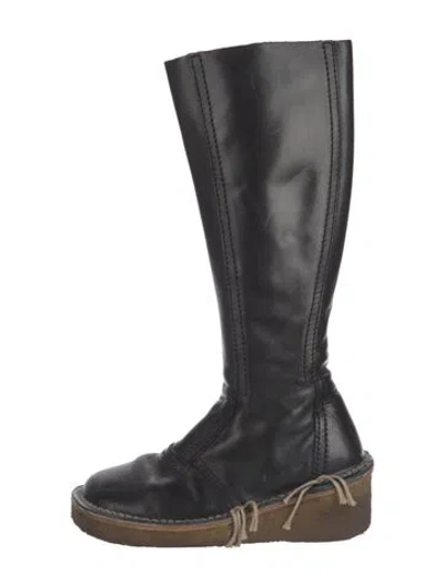 Pre-owned Acne Studios Leather Fringe Trim Accent Riding Boots In Black