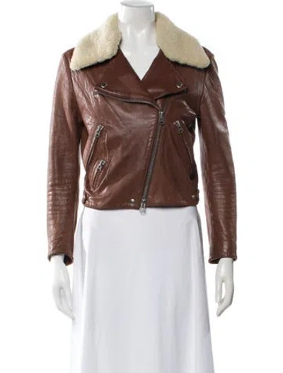 Pre-owned Acne Studios Leather Fur Jacket In Brown