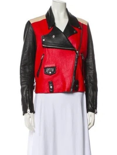 Pre-owned Acne Studios Leather Graphic Print Biker Jacket In Red