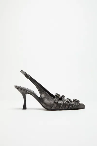 Acne Studios Leather Heel Slingbacks In Black,white
