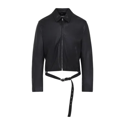 Acne Studios Belted Leather Jacket In Black
