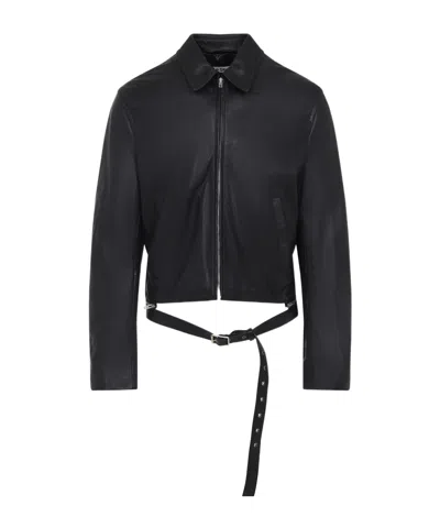 Acne Studios Belted Leather Jacket In Black