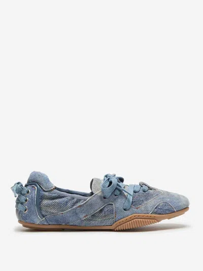 Acne Studios Bilaria Paneled Logo-print Denim Ballet Flats In Blue