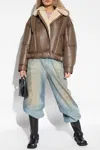 Acne Studios Lakota Shearling-trimmed Leather Biker Jacket In Brown