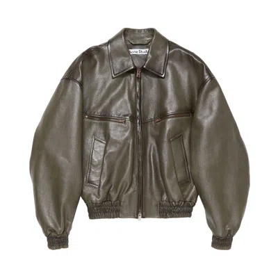 Pre-owned Acne Studios Leather Jacket 'green' | Men's Size 48