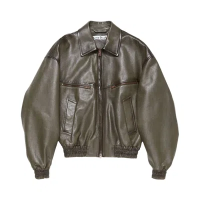 Pre-owned Acne Studios Leather Jacket 'vintage Green' | Men's Size 54