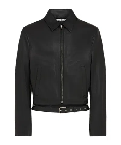 Acne Studios Lascari Slim-fit Belted Leather Jacket In Black