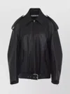 Acne Studios Leather Jacket With Belted Waist And Epaulettes In Black