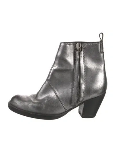 Pre-owned Acne Studios Leather Moto Boots In Silver