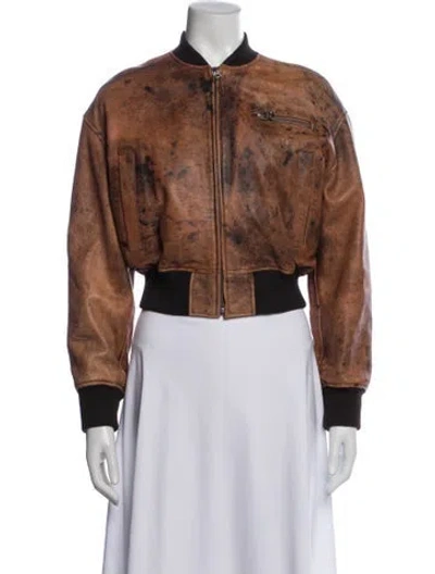 Pre-owned Acne Studios Leather Printed Bomber Jacket In Brown